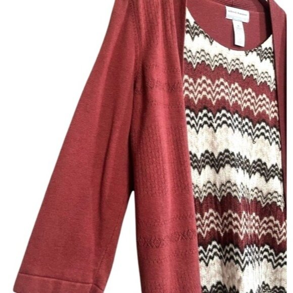 Alfred Dunner Petite Rust Cardigan Chevron Patterned Zig Zag Open Knitwear PL - Picture 9 of 16